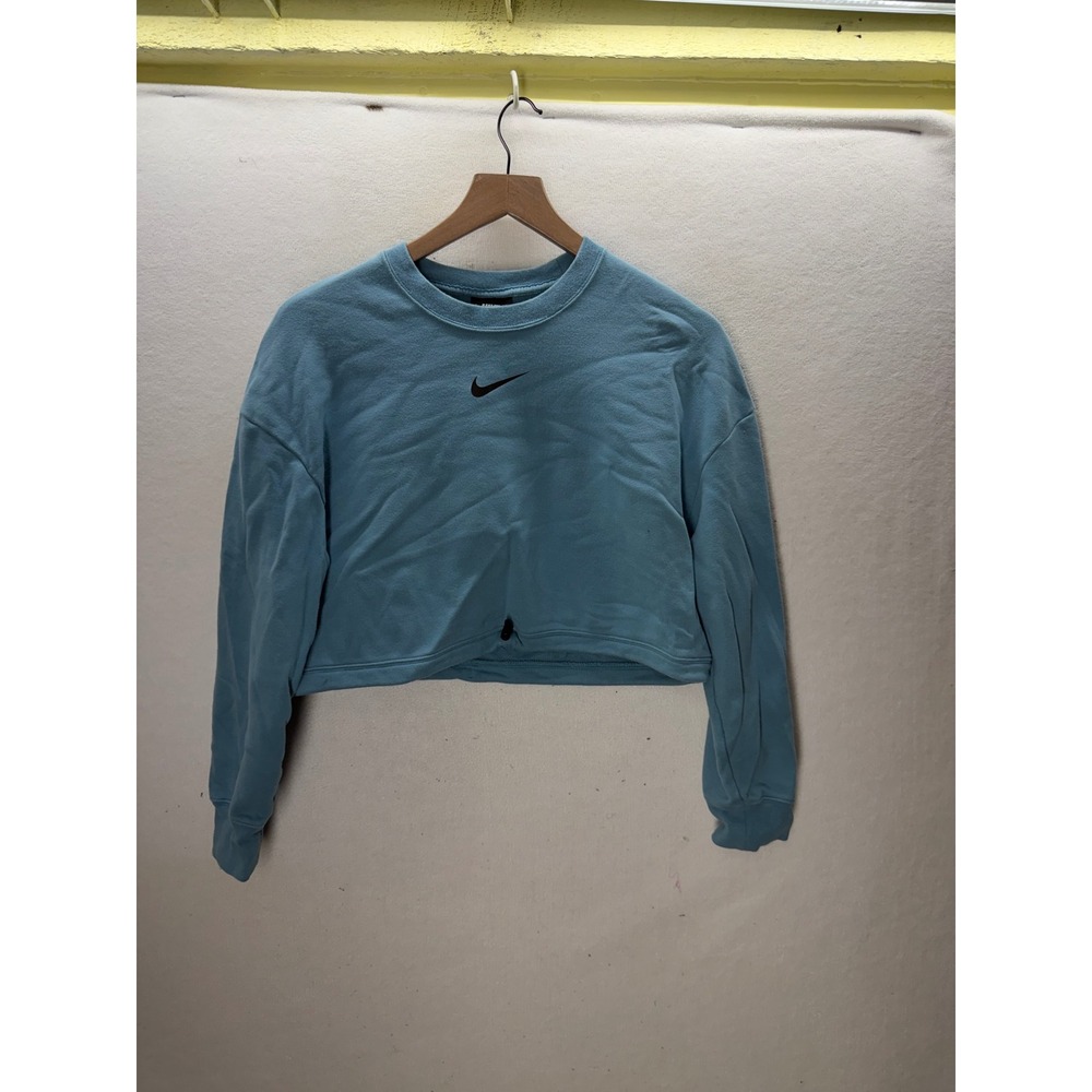 Nike Cropped Sweatshirt Women Medium Blue Swoosh Bungee Hem 3508